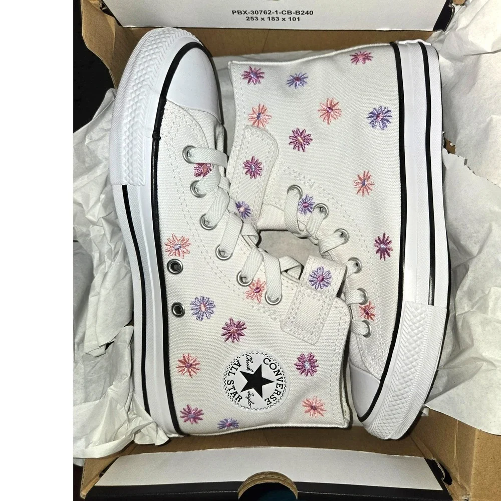 Converse Chuck Taylor All Star 1V Hi Youth 3 White Floral Daisy A13454F Sneaker